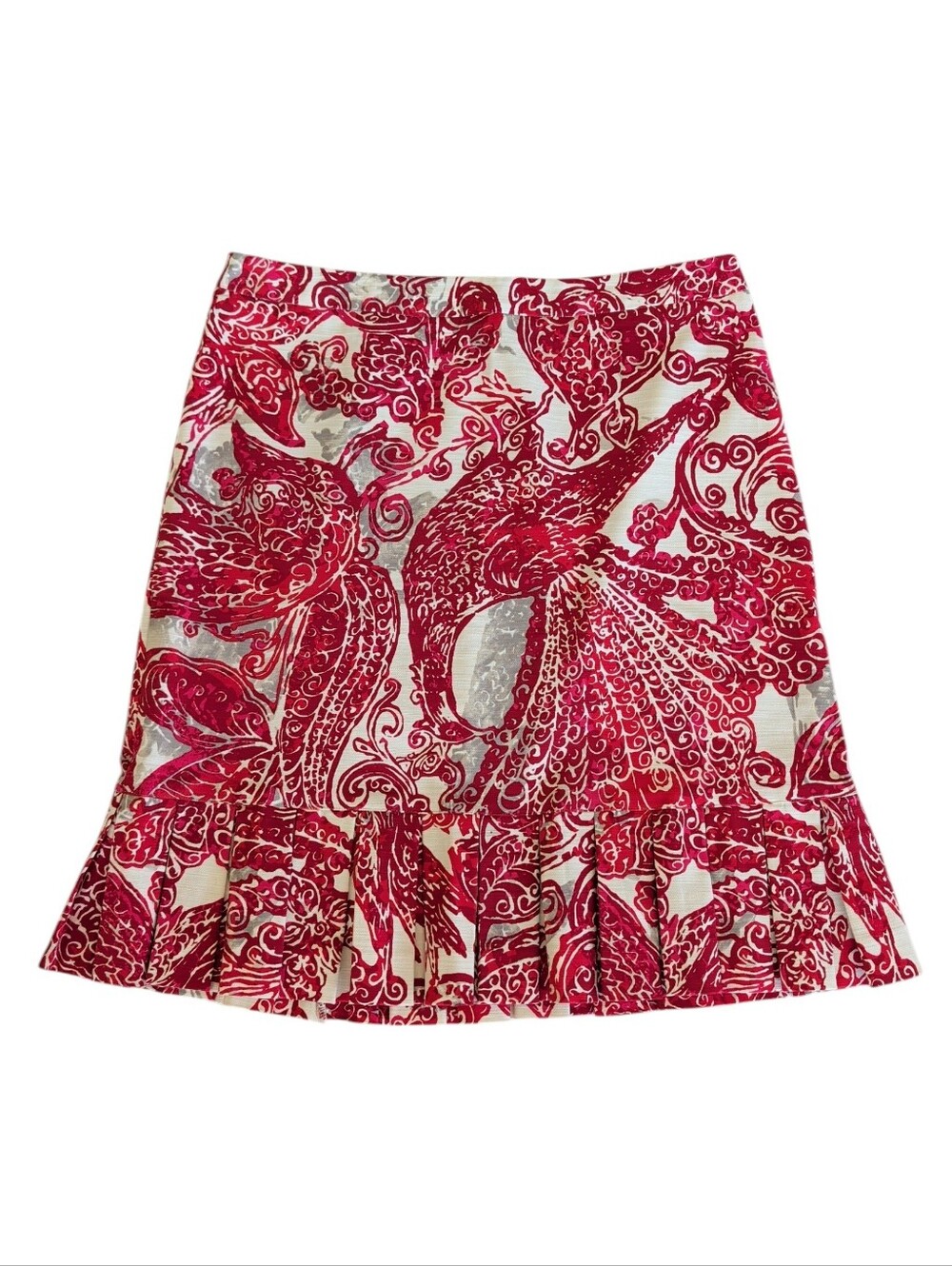 NIC + ZOE Pleated Hem A-Line Boho Skirt 10 Red Off White/Cream